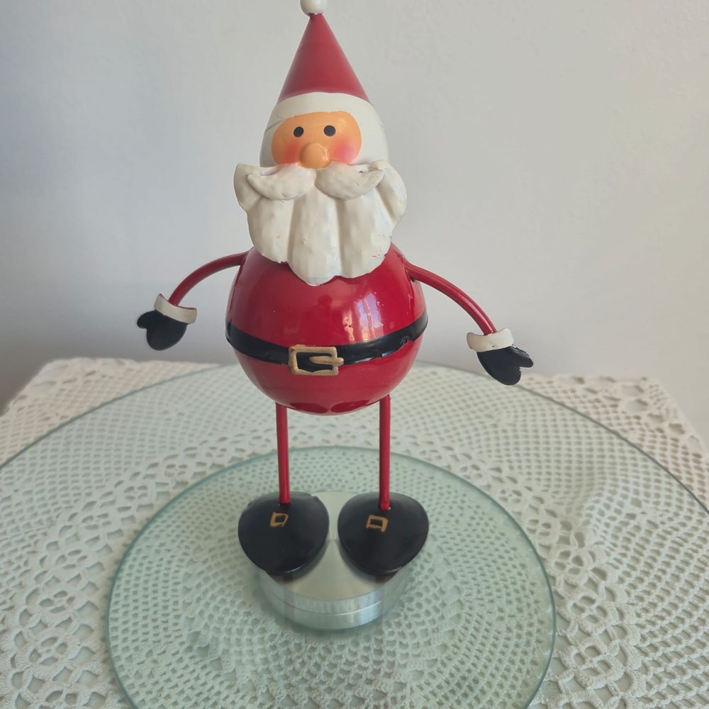 Whimsical Metal Bobble Santa Claus Figurine